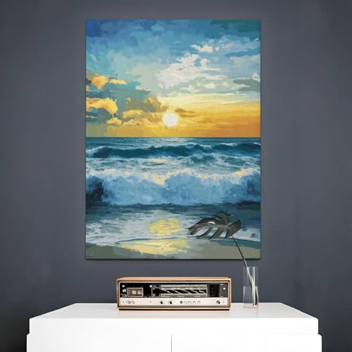 Affiche sur toile océan bleu et nuages, impression d'art élégante de 60 x 90 cm