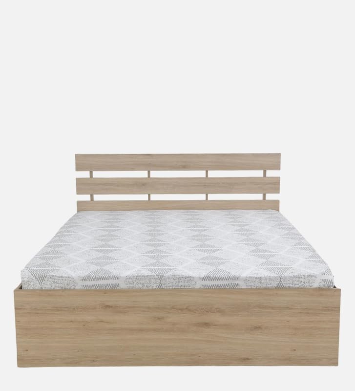 Image of Mintwud Pepperfry Engineered Wood Queen Size Bed with Box Storage | Wooden Double Bed Cot Palang Furniture with Headboard for Home Bedroom Living Room and Hotel (French Oak Finish)