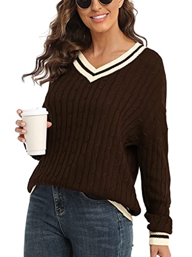 VIISHOW Women's Casual Long Sleeve V Neck Vintage Preppy Streetwear Sweater