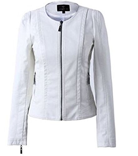 Leather Planet Women's Lambskin Leather Bomber Biker Jacket - Winter Wear - Extremely Soft & Smooth (White, X-Large)