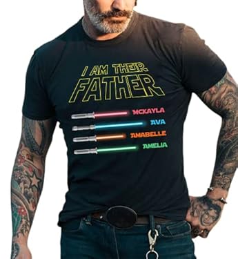 AMAZON - Personalized I Am Their Father T-Shirt, Personalized Names Lightsabers Tee Shirt, Light Saber Gift, Gift Shirt for Birthday, Customized Kids Name Shirt For Dad