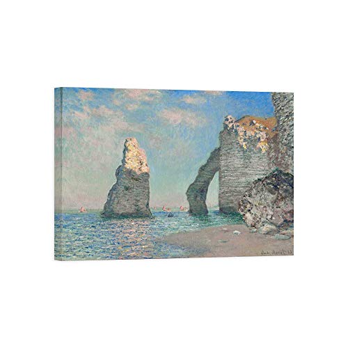 DìMò ART Cuadro Sobre lienzo con marco de madera Claude Monet The Cliffs at Etretat medida 120x90 CM (47,24x35,43 inches)