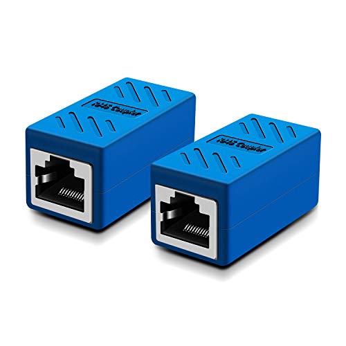 RJ45 Coupler, Dingsun 2 Pack in-Line Coupler Cat7 Cat6 Cat5e, Ethernet Cable Extender Adapter, Support 100BASE-TX (Blue)