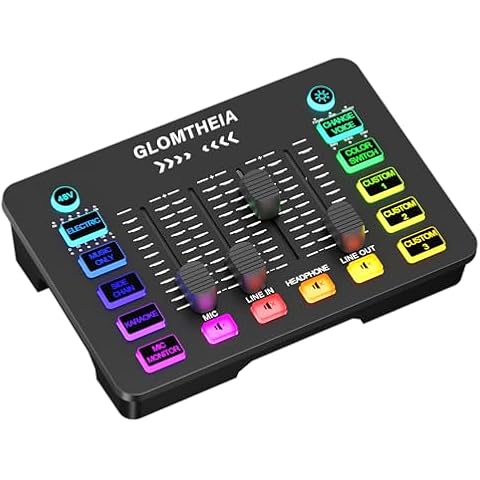 Glomtheia Gaming Audio Interface Voice Changer for PC PS4 PS5 Streaming Mixer Soundboard Compatible with XLR Condenser/Dynamic Microphone Cover