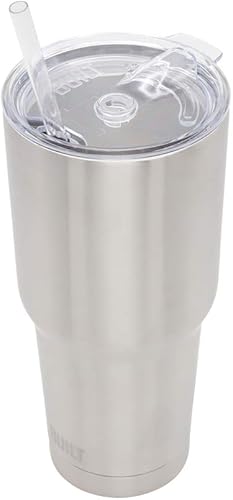 Miniatura 4 de BUILT - Juego de vaso de acero inoxidable de doble pared con tapa de reemplazo, 2 popotes de Tritan reutilizables, cepillo de alambre de limpieza en