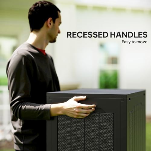 Outsunny 28 Gallon Deck Box, Resin Outdoor Storage Box with Handles, Waterproof and UV Resistant Storage Container for Garden Tools and Pool Supplies, Black - 3