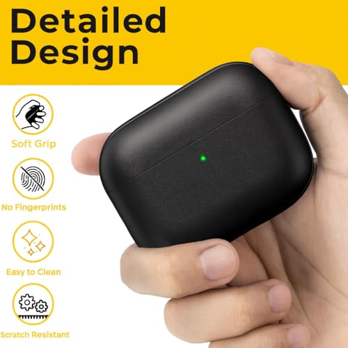Image of Hybrid Vegan Leather TPU Case Cover for Apple Airpods Pro 3 (2025), with Lanyard (Leather Suede Black)