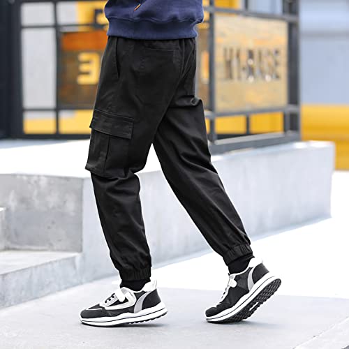 Black Cargo Pants Boys Husky Sweatpants Woven Pull On Cargo Jogger Pants Solid Drawstring Youth Y2K Cargo Pants Boys School Pants For Boys Hiking Hip Dance Outfits For Kids Black 9-10 Years #TOP3