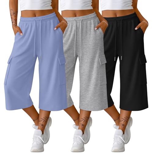 JoyMotion Women's Capri Pants 3-Pack with 4 Pockets - 3 Colors, Small