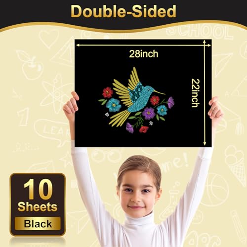 Image of 10 Pcs Black Poster Board 22 inch x 28 inch Paper Bulk, ROOKEA 250 GSM Vision Poster Boards for School Arts Craft Projects Presentations Drawing Scrapbooking Blank Graphic Display