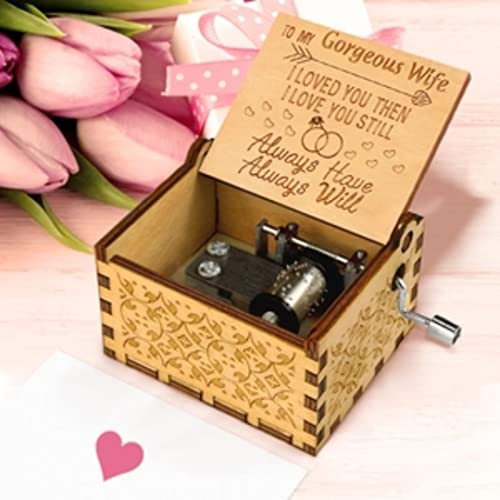 Image of Zesta Gorgeous Wife Musical Box Gift | Romantic Music Crank Mini Collectible for Girlfriend, Boyfriend, Husband, Wife | Unique Musical Gifts for Music Lovers | Vintage Wooden Box