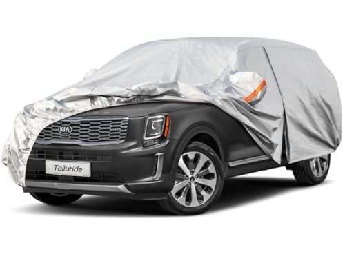 Kayme 6 Layers SUV Car Cover Custom Fit for Kia Telluride (2016-2025) Waterproof All Weather for Automobiles, Outdoor Full Cover Rain Sun UV Protection.Silver
