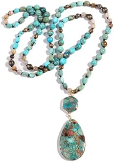 Necklaces for Women/Men Trendy,35Inch Natural Stone Beaded Long Pendant Necklaces for Womens,Handmade Bohemian Fashion Chakra Chunky Statement Charm Necklace Jewelry Gift, Gemstone,