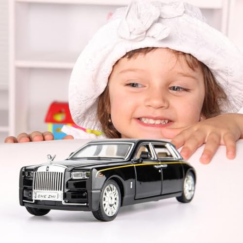 Image of Rolls Royce Phantom Model Car 1:32 Scale Exclusive Alloy Metal Pull Back Die-cast Car Toy with Openable Doors & Light Music Boys Toys for Kids (Phantom 1:32) (Black)