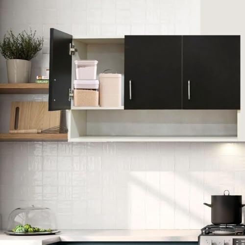 Image of Multipurpose Storage Cabinet & Adjustable Shelf Space Organizer Engineered Wood Termites Resistance Wall Mounted for Office, Kitchen, Bedroom (Flowery Wange & Highland Pine, Door 3)