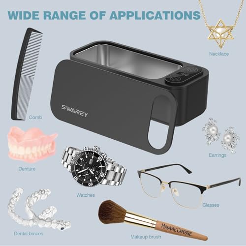 SWAREY 680ML Ultraschallreinigungsgerät Brille 45,000Hz Ultraschallreiniger mit 5 Zeitmodi für Schmuck Uhren Halsketten Zahnersatz Münzen Rasierer Ultraschall Reinigungsgerät Brillenreinigungsgerät
