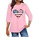 Women's Casual America 250 Tops 3/4 Sleeve 250th Anniversary USA Blouse Round Neck Patriotic Flag Printed Shirts