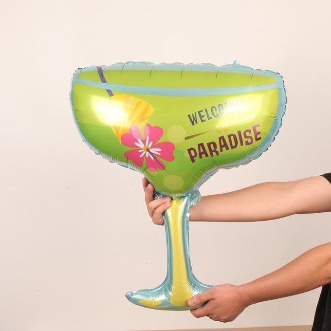 Image of Atpata Funky Welcome to Paradise Lime Green Martini Glass Foil Balloon | Tropical Cocktail Party Decoration for Luau, Beach Theme, Pool Party, Bachelorette, Summer Events