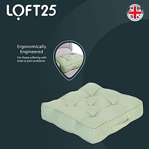 Loft 25 Armchair Booster Cotton Cushion | Removable 4-inch Extra Thick Seat Pads for Knee or Joint Problems | Super Soft and Durable (Green, Set of 1)