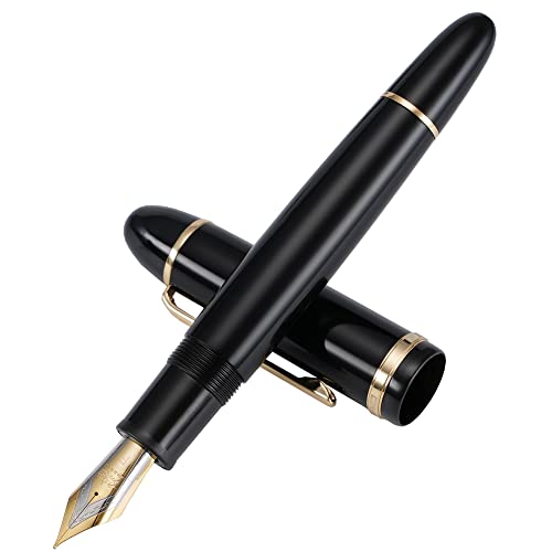 Jinhao X159 Pluma estilográfica de punta fina, negra con clip dorado Acrílico Pluma de escritura de gran tamaño