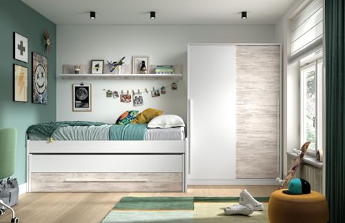 Miniatura 2 de Habitdesign Cama Nido Juvenil, 2 Camas Cajon Estante, Cama Infantil, Acabado En Blanco Artik Y Blanco Velho, Medidas: 199 Cm Largo X 96 Cm Ancho X 65 Cm Alto