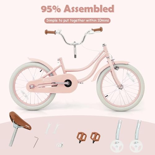 Olakids TS10134 Kids Bike, 14 16 18 Inch Toddlers Bike With Training Wheels Rattan Basket Safety Bell Adjustable Seat And Handlebar, Children'S Bicycle For Girls Boys Age 3-8 thumb #7