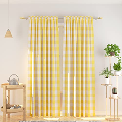 NATUS WEAVER Curtains Yellow and White Buffalo Gingham Check Curtain Panels 52 X 90 inches Long Living Room Drapes Plaid Checker Kitchen Bedroom Window Treatment Set 2 Panels Rod Pocket