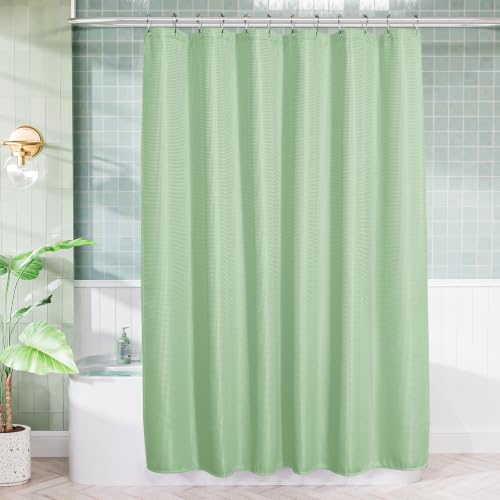 Image of AmazerBath Mint Green Shower Curtain Waffle Textured, Light Green Shower Curtain Fabric Thick Heavy Duty 240GSM, Hotel Quality Bathroom Shower Curtains, Premium Polyester, 72 x 72 Inches