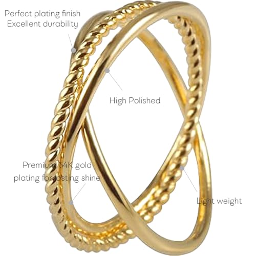 MUSTHAVE 18K Gold Plated Eternity Band for Women, Criss Cross Ring, Simple Ring, Wave ring, Lightweight, Yellow Color, Fashion Jewelry3
