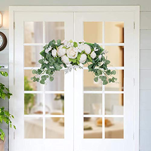 Shacos Artificial Peony Flower Swag 29 Inch White Peony Eucalyptus Leaves Floral Swag For Home Wedding Arch Wall Door Table Flower Decoration (White) #TOP4