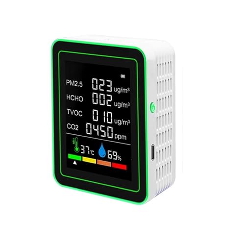 co2センサー 6 in 1 二酸化炭素検知器 空気質モニター 高い測定精度(White)