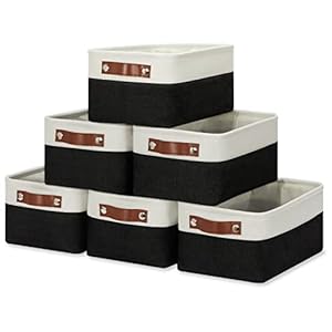 HNZIGE Baskets Small Storage Baskets Fabric Bins(6 Pack) Decorative Baskets for Shelves, Empty Gift Baskets with Leather Handles, Foldable Baskets for Organizing (Black&White,11.8" x 7.8" x 5.1") HNZIGE Baskets Small Storage Baskets Fabric Bins6 Pack Decorative Baskets for Shelves Empty Gift Baskets with Leather Handles Foldable Baskets for Organizing BlackWhite118 x 78 x 51