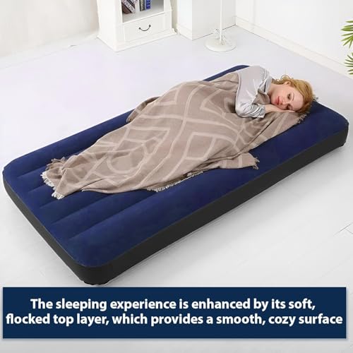 Image of HACER Inflatable Air Bed Portable Mattress Quick Inflation /Deflation Blow Up Single Beds for Home Camping Travel (Dark Blue)