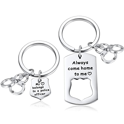 Ukodnus 2Pc Police Officer Gifts Always Come Home To Me Matching Keychain Policeman Valentines Fathers Birthday Day Gifts For Husband Boyfriend Dad #TOP18