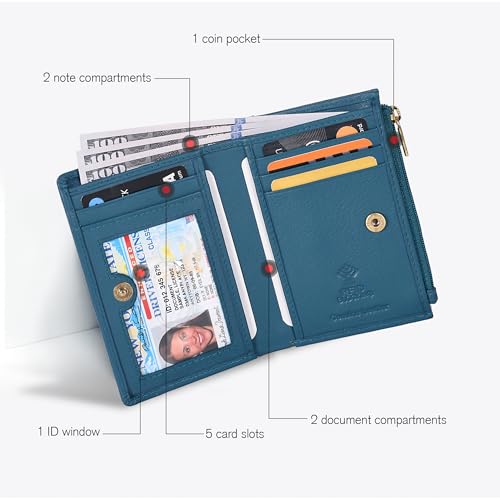 Image of Oak Leathers Leather Wallet For Women - Small RFID Coin Purse Credit Card & ID Holder for Ladies, Gift for Women's, Bifold Wallets (Nappa Ottanio)