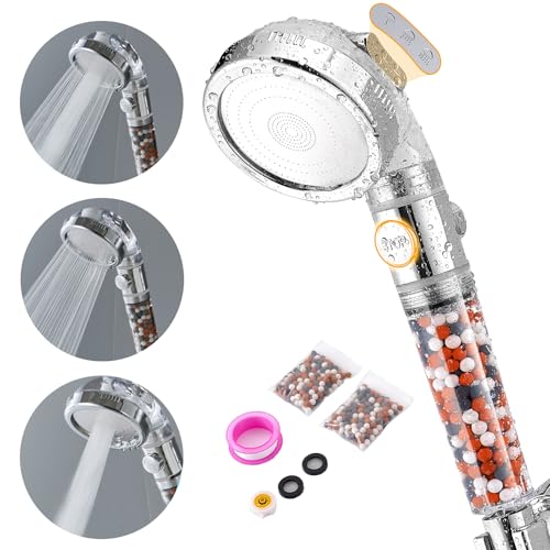 Handheld Shower Head with Filter - High-Pressure Filtered Hand held Showerhead for Hard Water, Low Water Pressure Areas, Remove Chlorine, Reduces Dry Itchy Skin, Easy Install, 4 Spray Mode, Silver