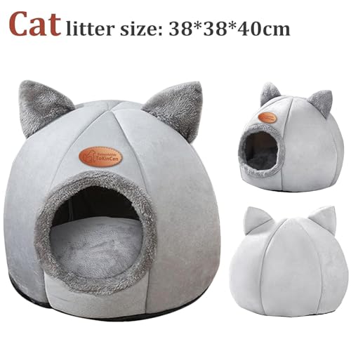 ToKinCen Cat Cave Cat Bed Katzenhöhle Katzenbett Waschbare Halbgeschlossen Katzenzelt Katzenkorb Grau Katzenhäuschen