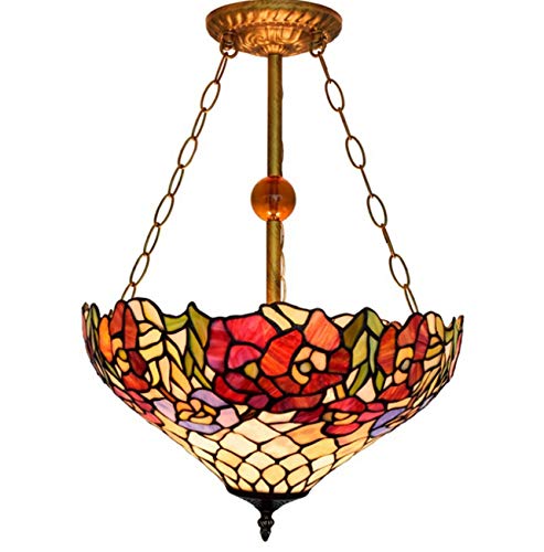 Suspension vitrail chambre à coucher luminaire rose vintage fleur 16 pouces