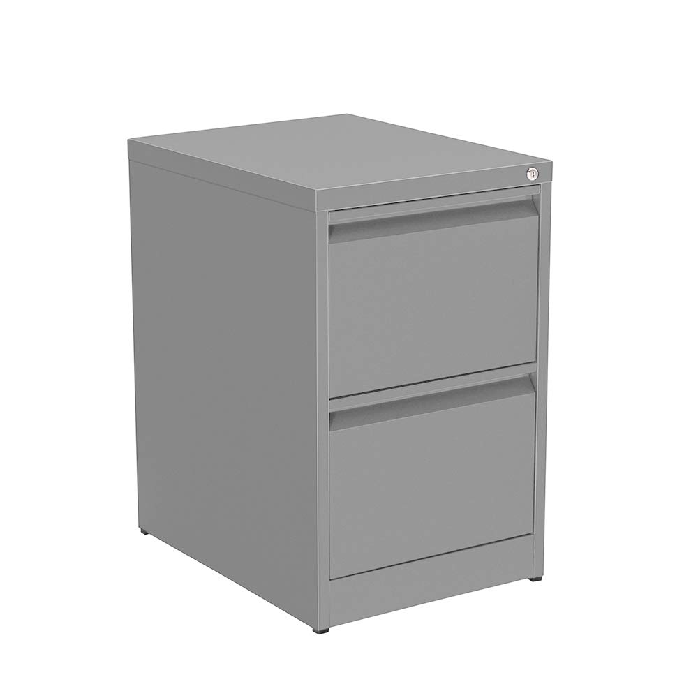 OFITURIA ® Archivador Metálico Organizativo De Oficina Gris RAL9006 con 2 Cajones para Carpetas DIN A4 Y Folio, Documentos con Llave, 62 X 46 X 72