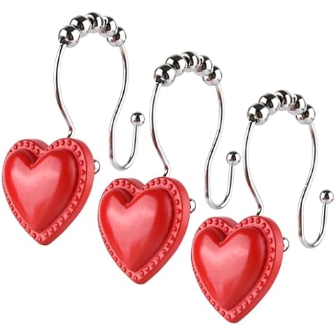 Heart Double Shower Curtain Hooks,12 PCS Valentines Day Double Slide Shower Curtain Hooks Rings for Decoration in Bathroom and Living Room Cover