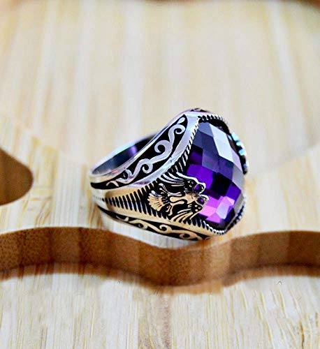 Mens wedding ring, handmade silver men ring, men ring, amethyst ring, gift for him, 925 sterling silver ring, oval gemstone ring, statement ring, fathers day ring, heavy mens ring