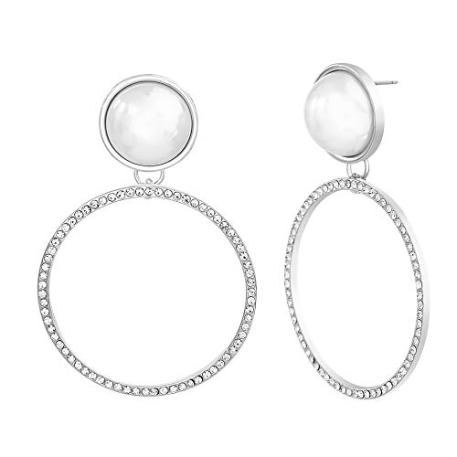 Steve Madden Silver Tone Stud Front Hoop Earrings For Women