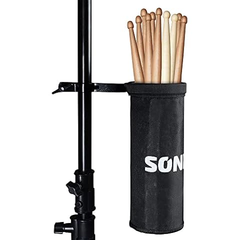 SONICAKE Drumstick Holder Adjustable Nylon Drumstick Bag Clamp-On Lockable Aluminum Alloy Drumstick Holder For Drum Kit Up To 5 Pairs of Sticks Cover