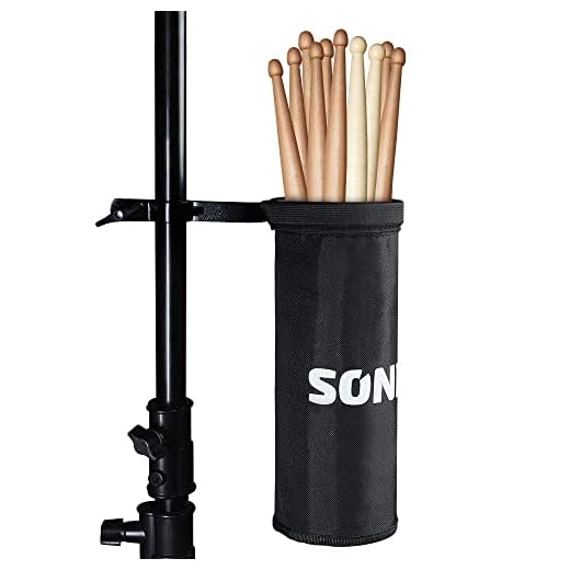 SONICAKE Bolsa para Guardar Las Baquetas de la Batería Nailon con Abrazadera de Aluminio para Kits de batería y Atril para 5 Pares de Baquetas