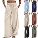 Wide Leg Linen Pants Women 2025 Summer Elastic High Waisted Cotton Palazzo Pants Lightweight Lounge Baggy Oversized Flowy Pant Comfy Casual Relaxed Fit Vacation Boho Beach Trousers with Pockets