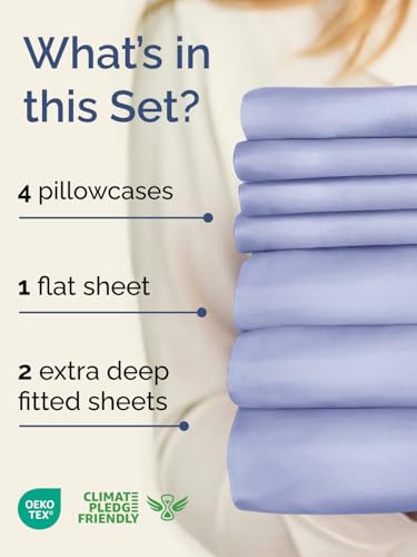 Image of Extra Deep Split King Sheet Set - 7 Piece Breathable and Cooling Sheets - Hotel Luxury Bedding for Women, Men, Kids & Teens - Easy & Secure Fit - Soft and Wrinkle Free - Extra Deep Pockets - Lavender