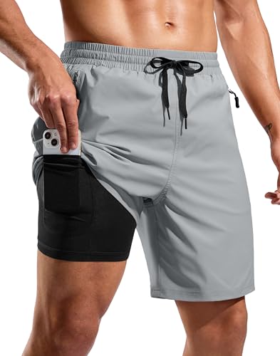 Image of G Gradual Mens Swim Trunks with Compression Liner 7 inch /9'' Quick Dry Board Shorts Swimsuit Bathing Suit for Men Zipper Pockets