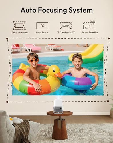 Image of Smart Mini Projector with WiFi6 and Bluetooth, Native 1080P 4K Support, Auto Focus & Keystone, Compatible with Netflix, Voice Control, Portable Home Movie Projector, Xgody Gimbal N5 White