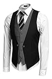 Coofandy Men's V-neck Sleeveless Slim Fit Jacket Business Suit Vests Black Medium