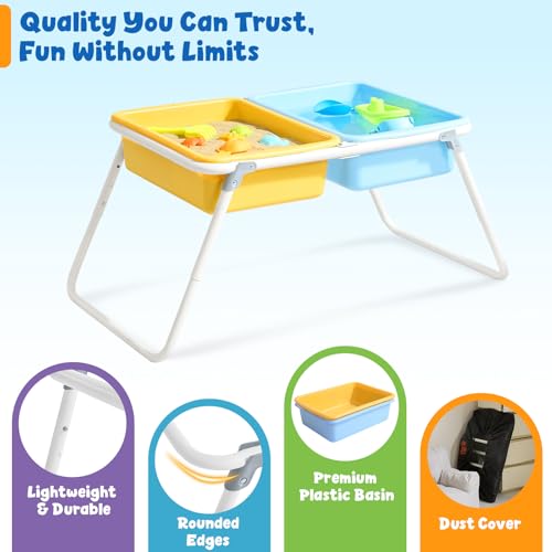 FUNLIO Foldable Sand and Water Table for 3-6 Years, Height Adjustable Toddler Sensory Table with dust Cover, 2 Storage Bins & Beach Accessories, Easy to Carry & Storage, CPC Certified by FUNLIO - Image 5